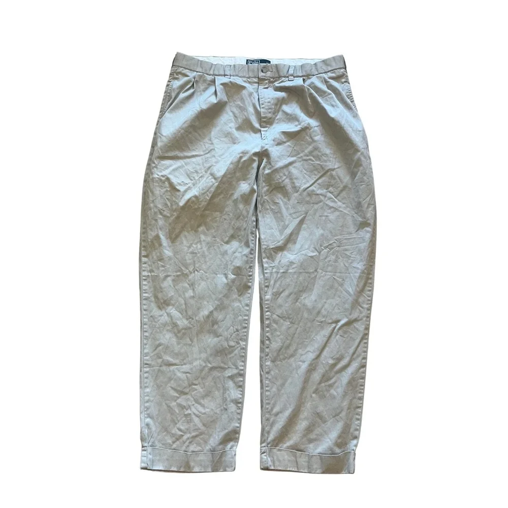 Polo Ralph Lauren Hammond Pant Mens 36/29 Tan Khaki Pleated Cuffed Cotton Chinos